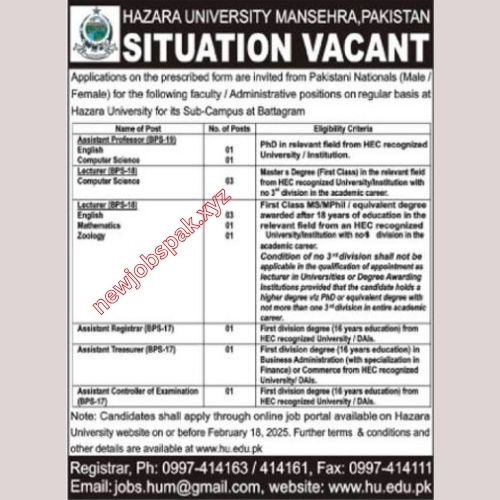 Hazara University Jobs In Mansehra in February 2025