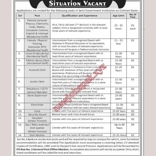 Latest Govt Jobs In Mardan in January 2025