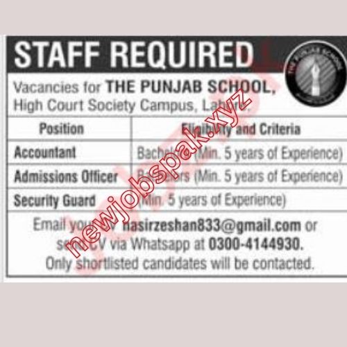 The Punjab School Jobs In Lahore in February 2025